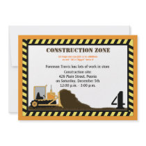 Construction Zone Backhoe Boys Birthday Invite