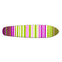Contemporary green white and pink stripes custom skateboard