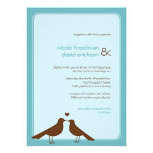 Contemporary love birds blue wedding invitation