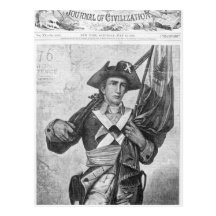 Continental Soldier holding a musket flag Postcards