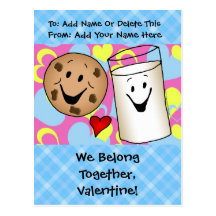 Cookies and Milk Valentine Post Cards