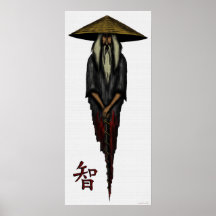 Cool abstract chinese monk graphic art poster
