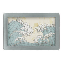 Cool big blue ocean waves image rectangular belt buckle