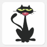 Cool Black Cat with big Red Nose Square Sticker