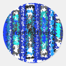 Cool blue and white psychedelic rectangles round sticker