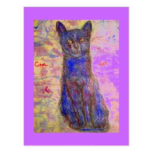 cool blue cat postcard