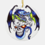 Cool Blue Dragon and skull tattoo style ornament