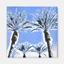 Cool Blue Palm Trees Paradise Beach Theme Decor Refrigerator Magnets