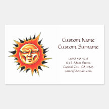 Cool cartoon tattoo symbol Sun Face Flame Rectangle Stickers