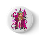 cool chick pin button, badge, with girl stars shoe