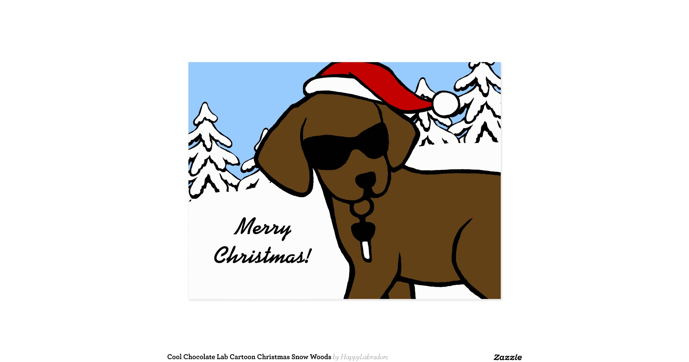 Cool Chocolate Lab Cartoon Christmas Snow Woods | Zazzle