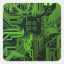 Cool Circuit Board Computer Green Square Stickers