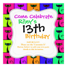 Cool Colorful Kitty Cat Pop Art Invitation