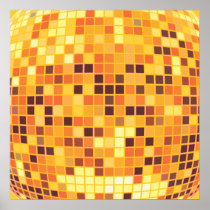 Cool Custom Retro Golden Disco Ball Poster Print