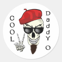 Cool Daddy - O Beatnik Skull Round Stickers
