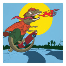 Cool Dinosaur Kid on Skateboard by Rich Patric Announcements