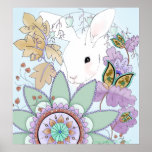 Cool Floral Rabbit Poster posters