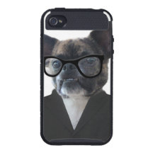 Cool funny puppy dog with glasses and a dark suit iPhone 4 cases