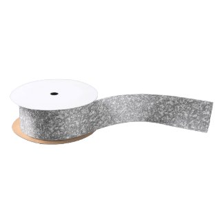 Cool Gray And White Accents Glitter Pattern Satin Ribbon