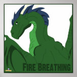 Cool Green Dragon Blue Hair Fire Breathing posters