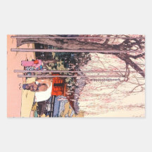 Cool japanese Cherry Tree in Kawagoe Yoshida art Rectangle Stickers