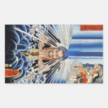 Cool Japanese Kunioshi Waterfall Meditation art Rectangle Sticker