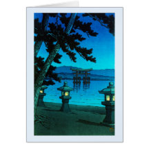 Cool japanese moonlit night gate sea hasui kawase greeting cards