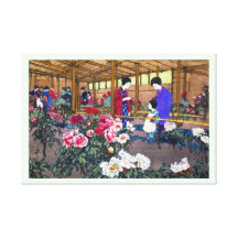 Cool japanese oriental flower garden people scene stretched canvas print