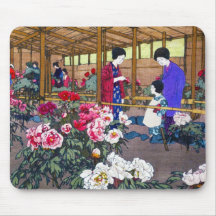 Cool japanese oriental flower garden people scene mouse pad