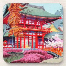 Cool japanese Red Temple Spring Asano Takeji Beverage Coasters