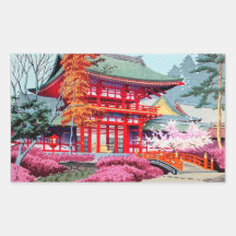 Cool japanese Red Temple Spring Asano Takeji Stickers