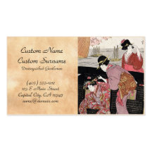 Cool japanese ukiyo-e trio geisha lady scroll business card templates