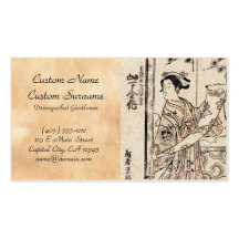 Cool japanese vintage ukiyo-e geisha old scroll business card template