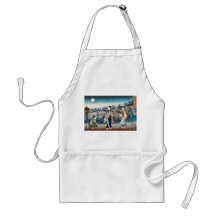 Cool japanese vintage ukiyo-e moonlit night scene aprons