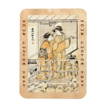 Cool japanese vintage ukiyo-e two geishas scroll flexible magnets