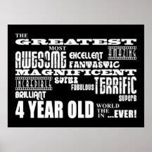 Cool Modern 4th Birthdays : Greatest 4 Year Old Print