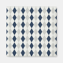 Cool Navy Blue and Grey Argyle Diamond Pattern Magnets
