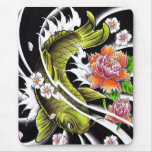 Cool oriental japanese black ink lucky koi fish mousepad