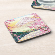 Cool oriental japanese Fuji spring cherry tree art Coaster