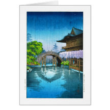 Cool oriental japanese Kameido Shrine lake rain Cards