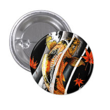 Cool Oriental Japanese Koi Lucky Carp Water Ink Button