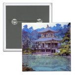 Cool oriental japanese watercolour temple painting pinback button