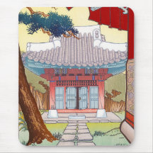 Cool oriental japanese woodprint pagoda art mouse pad