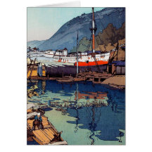 Cool oriental japanese Yoshida Kinoe Dock art Greeting Cards