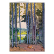 Cool oriental japanse Yoshida Bamboo Forest art Greeting Card