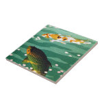 Cool oriental lucky koi fishes emerald water art tiles