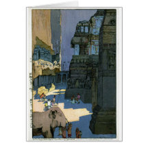 Cool oriental Yoshida scenery watercolour art Greeting Card