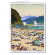 Cool oriental Yoshida stone beach harbour scenery Card
