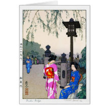 Cool oriental Yoshida watercolour japanese art Greeting Cards