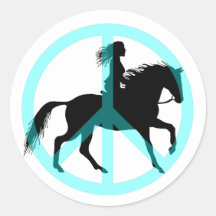Cool peace symbol horse rider round sticker
